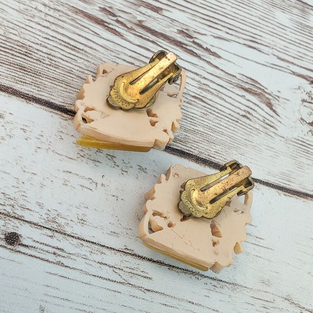 Vintage Clip On Earrings - Very Unusual Statement Earrings - 1 & 3/8" - Picture 4 of 6